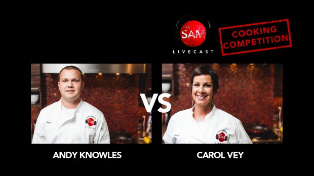 the sam livecast cooking competition andy vs carol