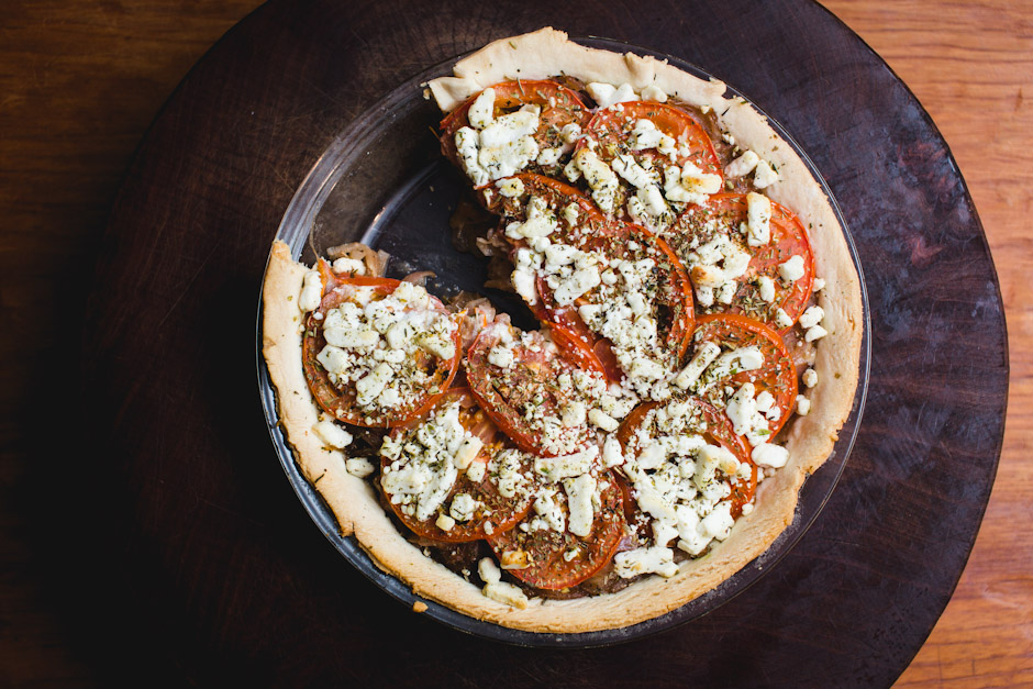 tomato, onion, and goat cheese pie - the sam livecast