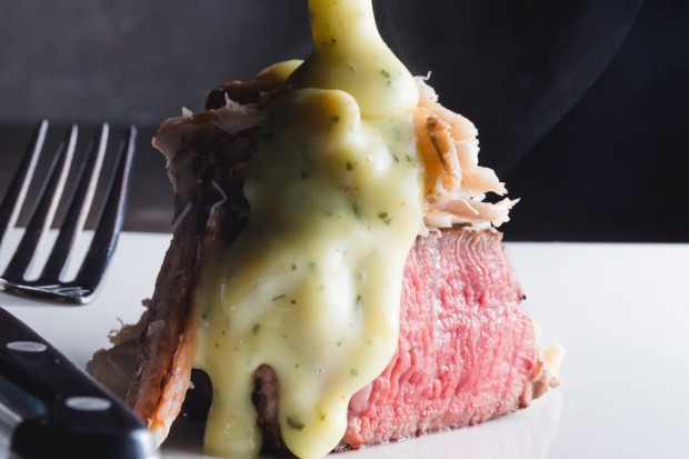 filet mignon topped with crab and béarnaise sauce for the 300th episode - the sam livecast
